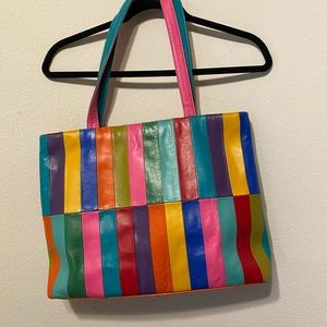 ili New York Bright Leather Work Bag Tote Colorful Storage Patchwork